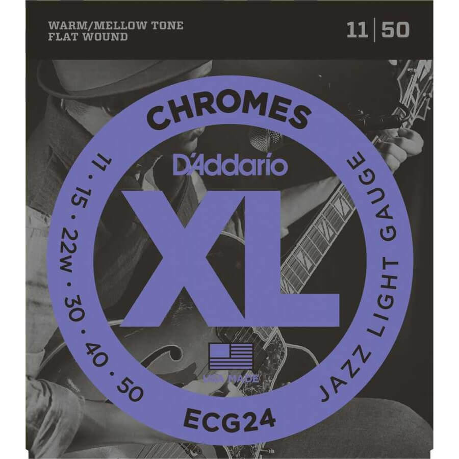 D'Addario ECG24 Chromes Flat Wound, Light Elektro Jazz Gitar Teli (11-50) - 1