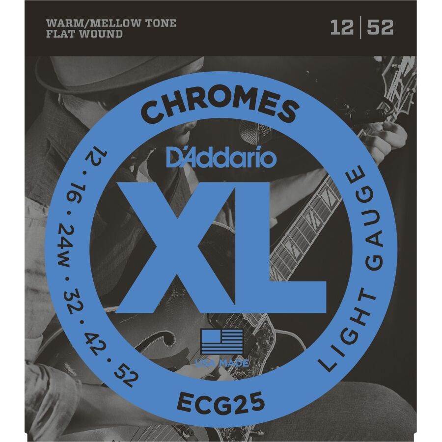 D'Addario ECG25 Chromes Flat Wound, Light, Elektro Jazz Gitar Teli (12-52) - 1