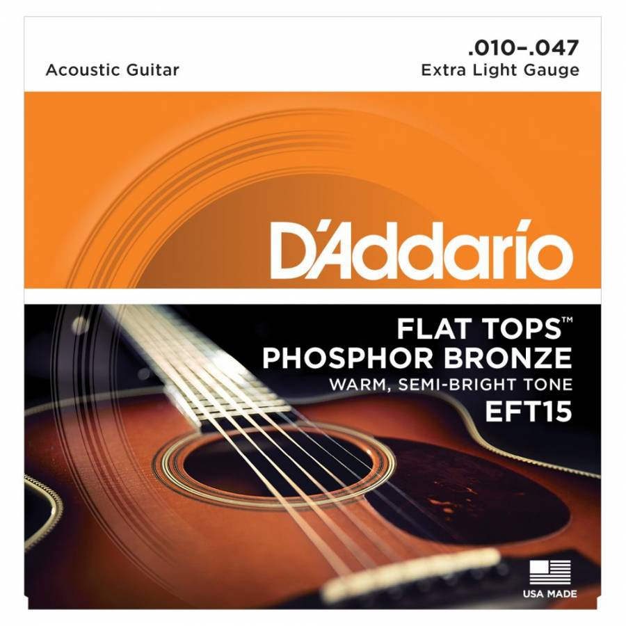 D'Addario EFT15 Flat Tops, Extra Light, 10-47 Akustik Gitar Tel Takımı - 1