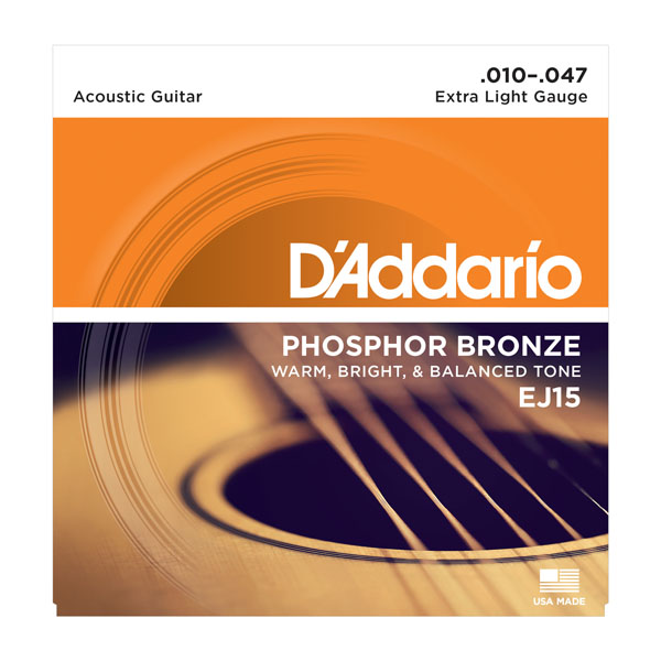 D'Addario EJ15 Phosphor Bronze Extra Light 10-47 Akustik Gitar Takım Tel - 1