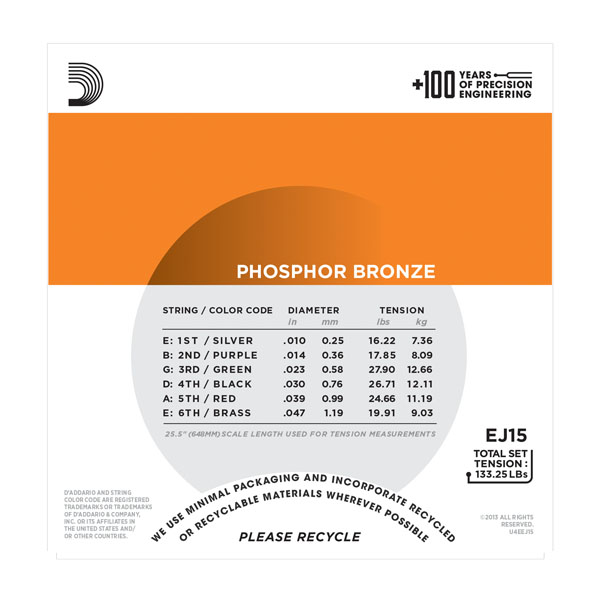 D'Addario EJ15 Phosphor Bronze Extra Light 10-47 Akustik Gitar Takım Tel - 3