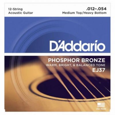 D'Addario EJ37 Phosphor Bronze 12 Telli Akustik Gitar Teli (012-054) - 1