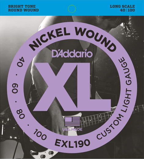 D'Addario EXL190 Nickel Wound Custom Light 40-100 Long Scale Bas Gitar Tel Takımı - 1