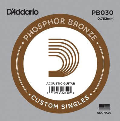 D'Addario PB030 Phosphor Bronze Wound D(Re) Akustik Gitar Tek Tel - 1