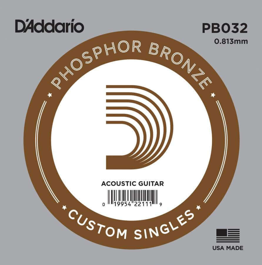 D'Addario PB032 Phosphor Bronze Wound D( Re) Akustik Gitar Tek Tel - 1