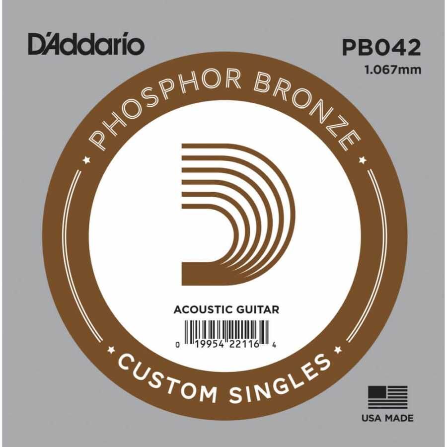 D'Addario PB042 Phosphor Bronze Wound Akustik Gitar Tek Tel - 1