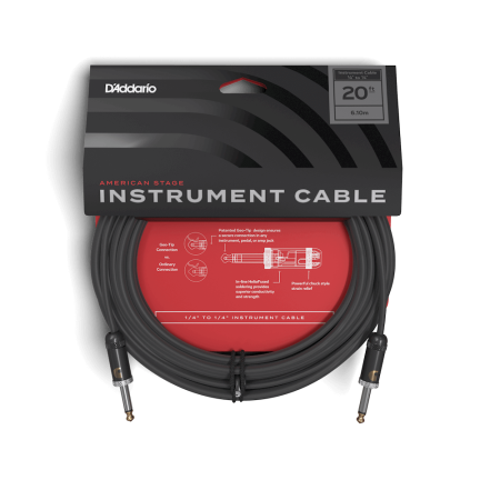 PlanetWaves PW-AMSG-20 Amerikan Stage Serisi 6m Siyah Düz Uçlu Enstrüman Kablosu - DAddario
