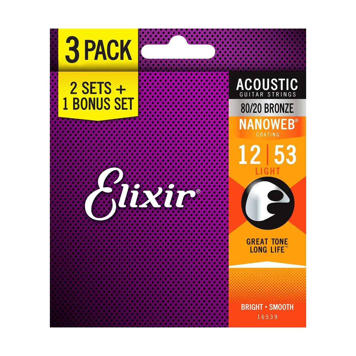 Elixir - Elixir 16539 (12-53) Nanoweb 80/20 Bronze Akustik Gitar Ekonomik 3'lü Set