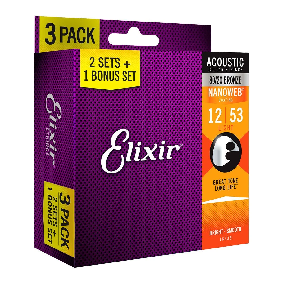 Elixir 16539 (12-53) Nanoweb 80/20 Bronze Akustik Gitar Ekonomik 3'lü Set - Thumbnail