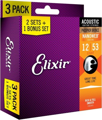 Elixir 16545 012-053 Nanoweb Bronze Fosfor 3'lü Akustik Gitar Tel Seti Ekonomik - Thumbnail