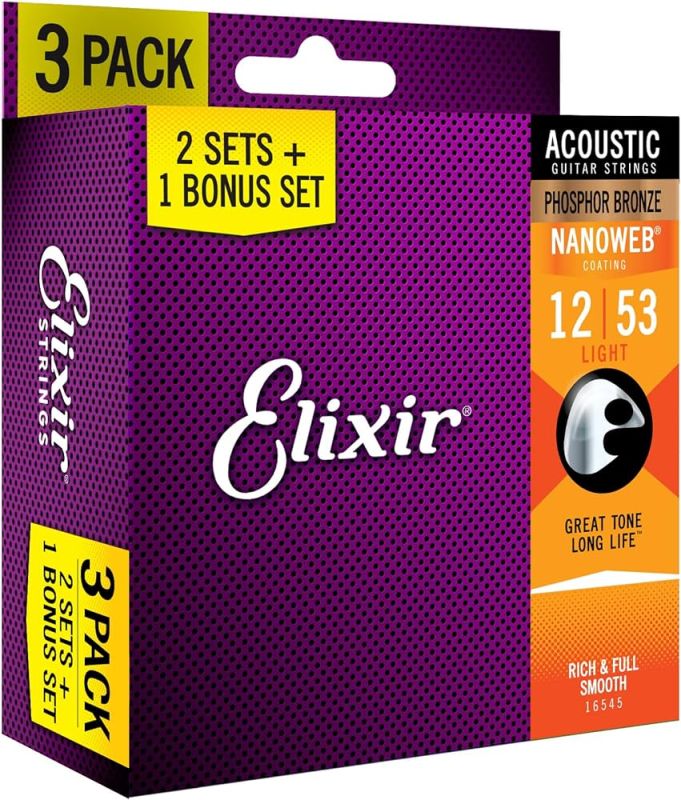 Elixir 16545 012-053 Nanoweb Bronze Fosfor 3'lü Akustik Gitar Tel Seti Ekonomik - 2