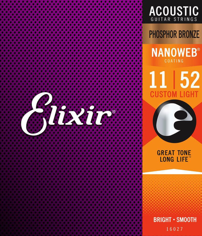 Elixir 16027 Nanoweb Phosphor Bronze Akustik Gitar Teli (11-52) - 1