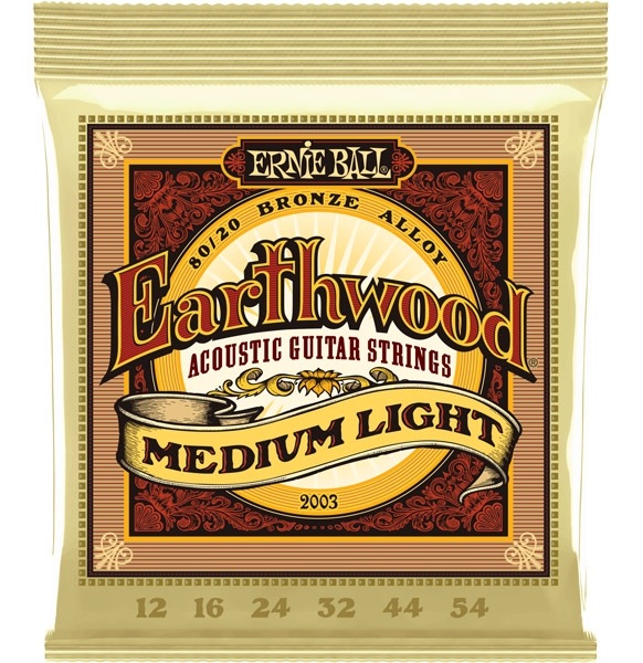 Ernie Ball 2003 Earthwood Medium Light 80/20 Bronze 12 54 Akustik Gitar Teli - 1