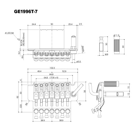 Gotoh GE1996T-7 7 Telli FloydRose 36mm Elektro Gitar Köprü - 3