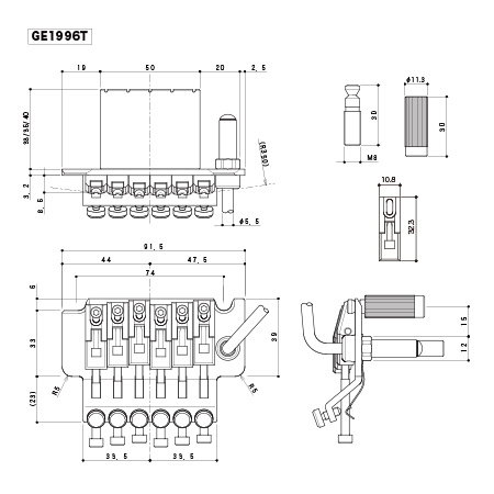 Gotoh GE1996T-BK Floyd Rose Set 36mm Siyah (Kilitli Üst Eşik Yoktur). - 3