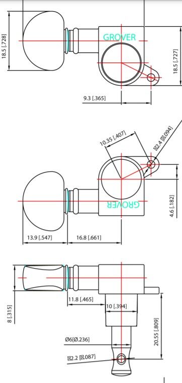 Grover 205BC6 Mini Rotomatics 6 in Line-Tek Sıra Elektro Gitar Burgu Takımı - 2