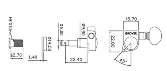 Grover 305BC6 MidSize Rotomatc 6 in Line-Tek Sıra Elektro Gitar Burgu Takımı - 3