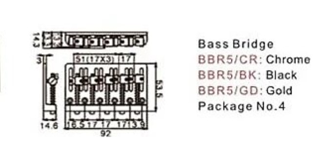 Dr Parts BBR5-CR 5 Telli Bas Gitar Köprü Chrome - 2