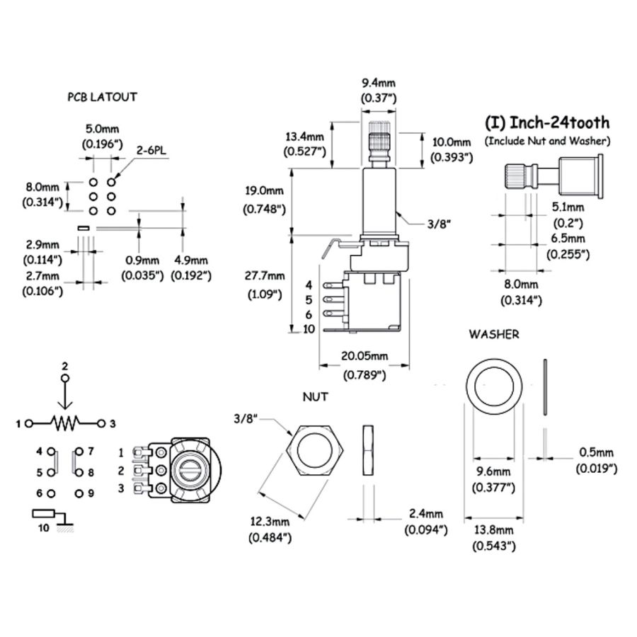 WD B500K 9.4mm Geniş Shaft Pushpush Gitar Potans - 3